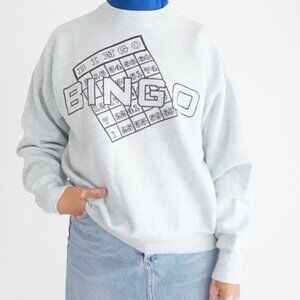 Fruit of the Loom Grey BINGO Board Game Graphic Sweatshirt Retro Sweater L